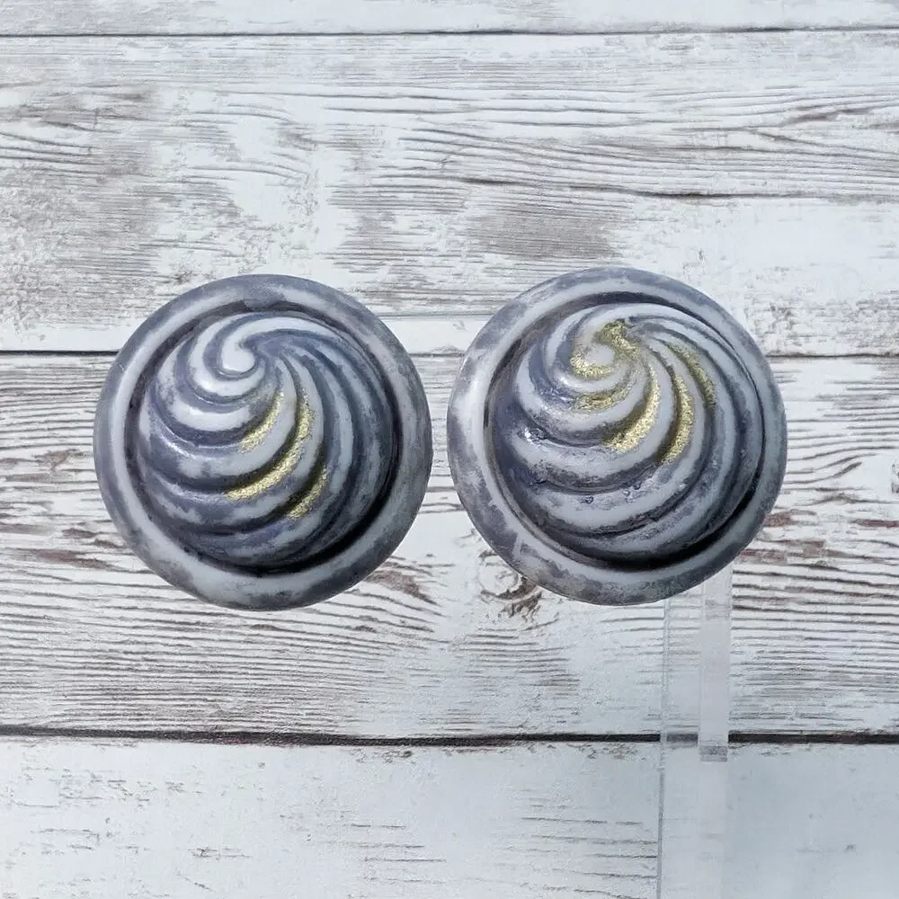 Vintage Clip On Earrings Unusual Domed Swirl Design 1.25